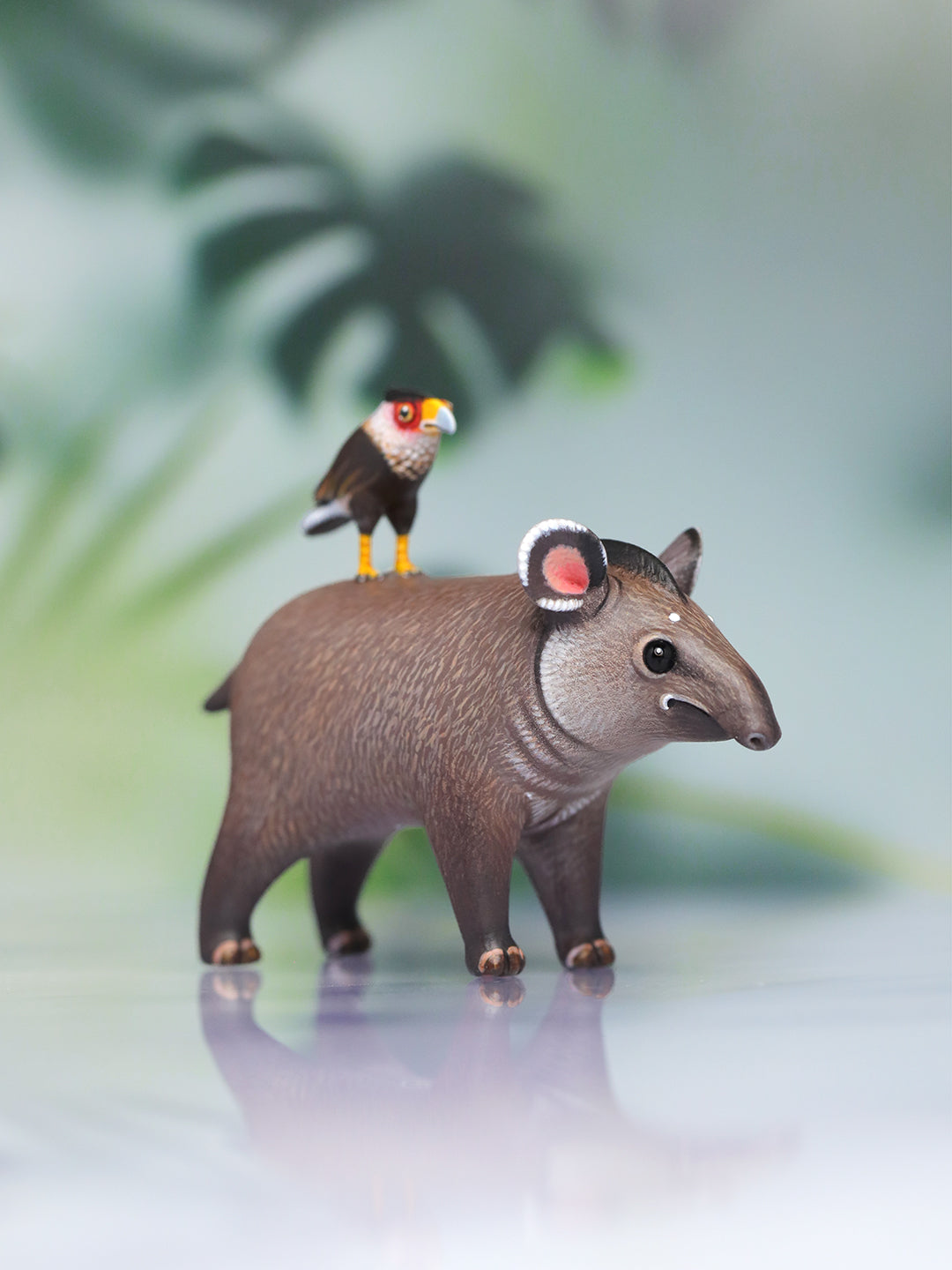 Lowland Tapir with Crested Caracara – Handmade Sculpture OOAK