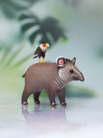 Lowland Tapir with Crested Caracara – Handmade Sculpture OOAK