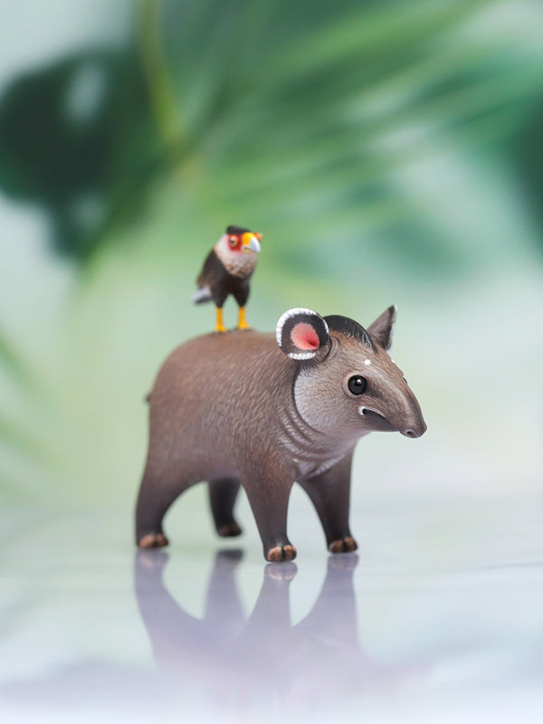 Lowland Tapir with Crested Caracara – Handmade Sculpture OOAK