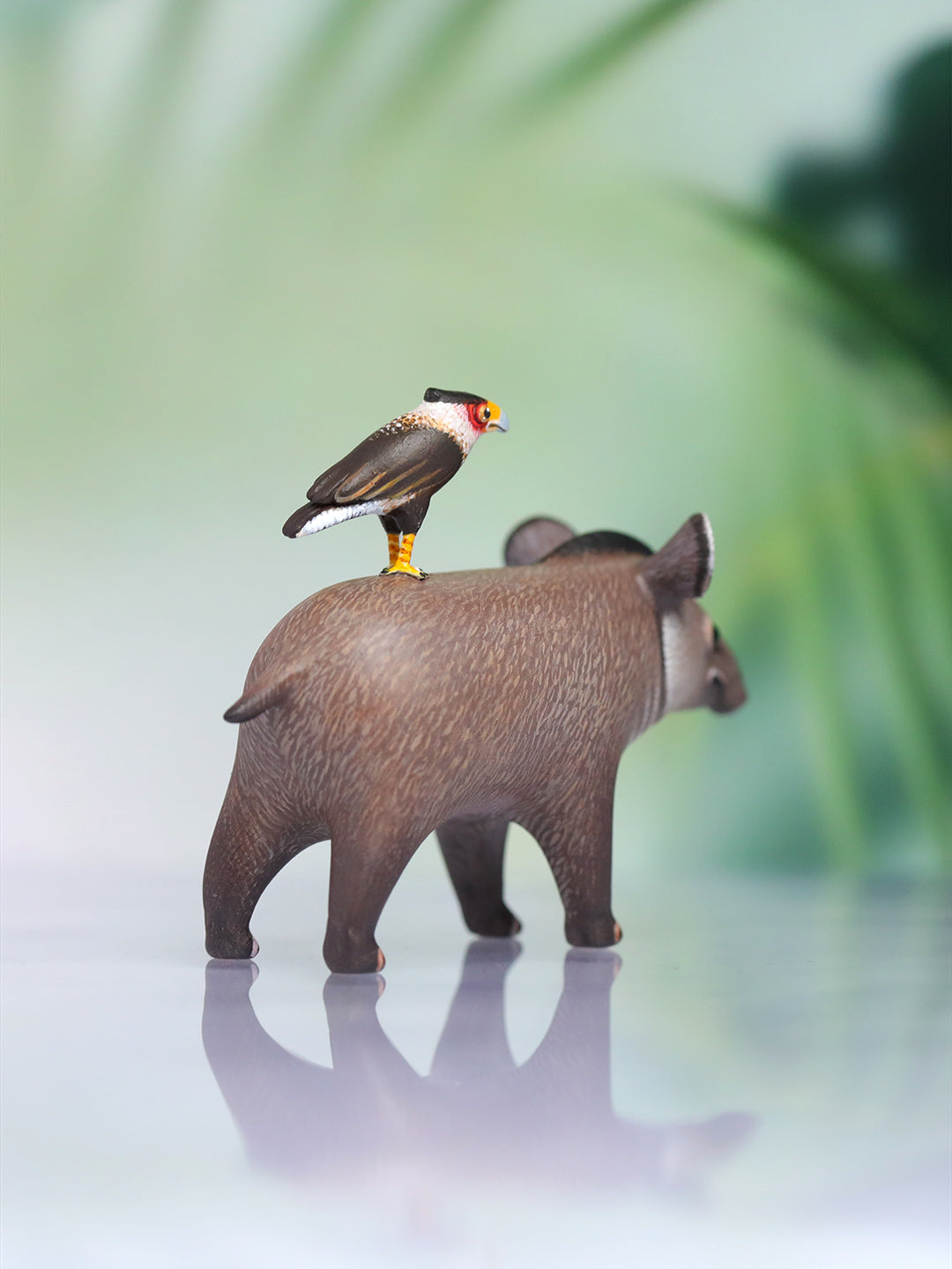 Lowland Tapir with Crested Caracara – Handmade Sculpture OOAK