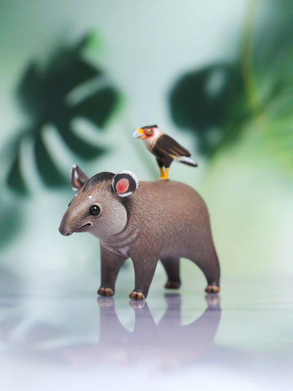 Lowland Tapir with Crested Caracara – Handmade Sculpture OOAK