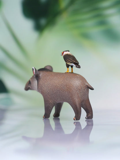 Lowland Tapir with Crested Caracara – Handmade Sculpture OOAK