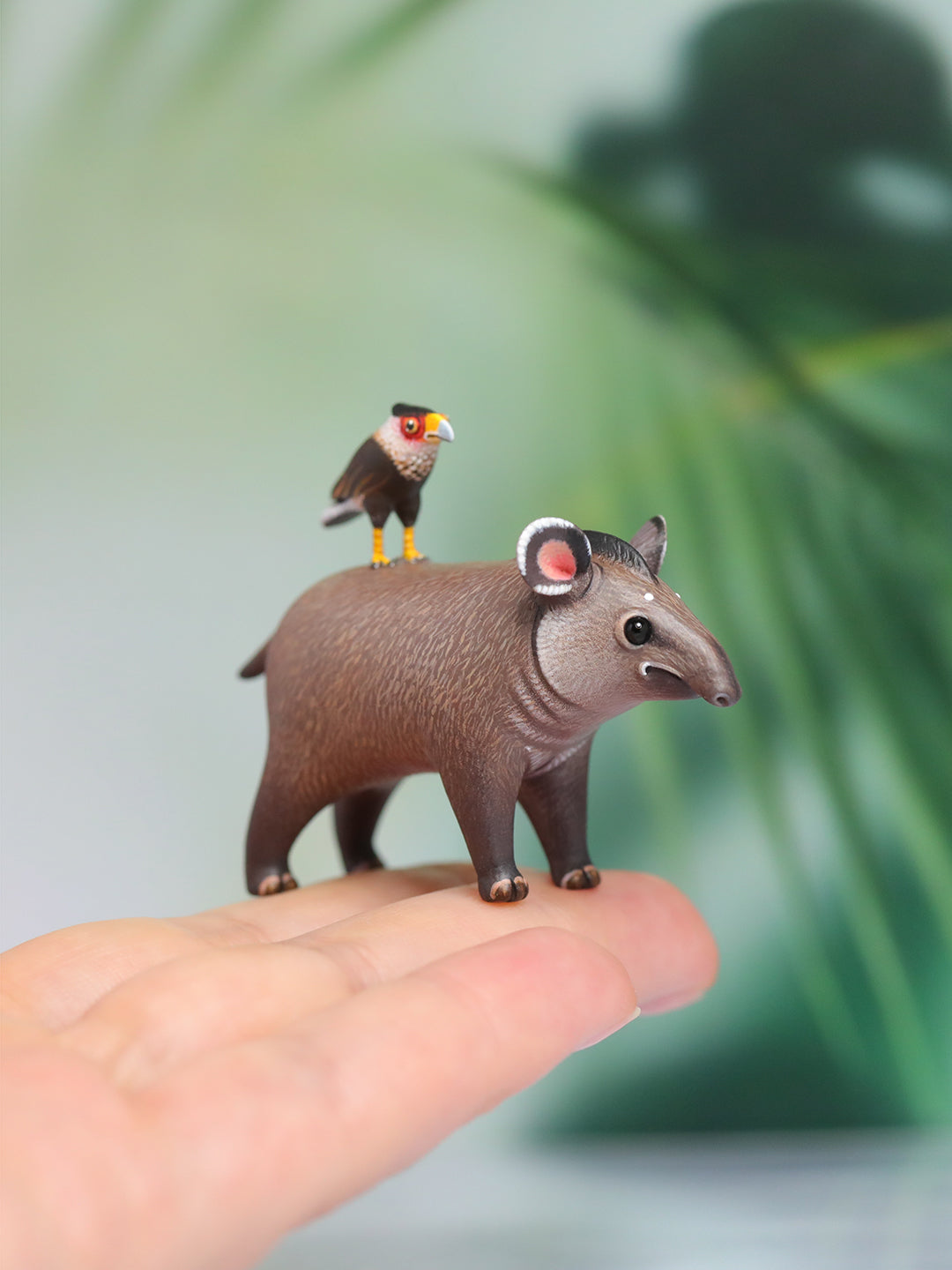 Lowland Tapir with Crested Caracara – Handmade Sculpture OOAK